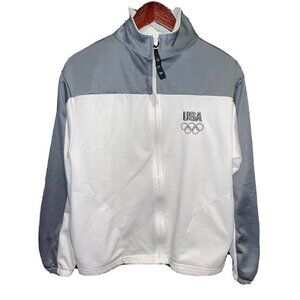 USA Olympic Logo Committee Vintage Grey White Zip Up Track Warm Up Jacket Size M